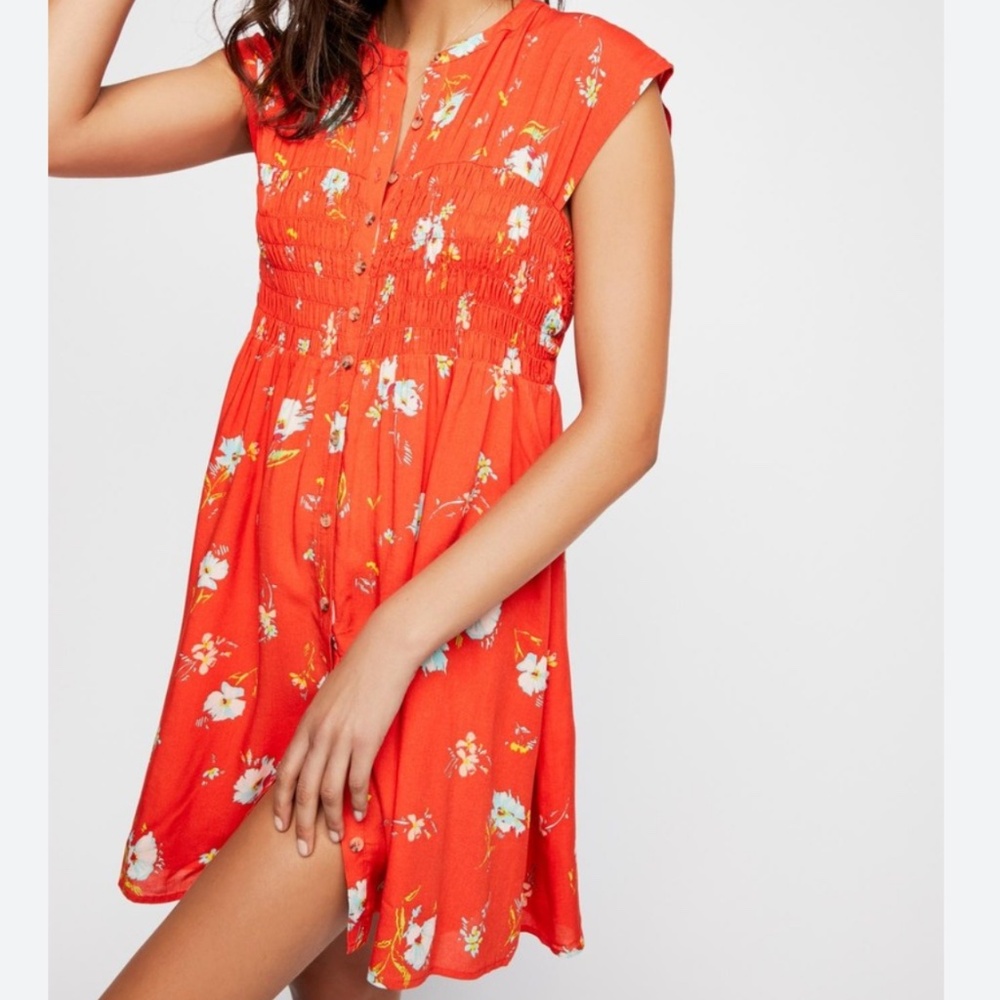 Free People greatest day orange floral print dress XS